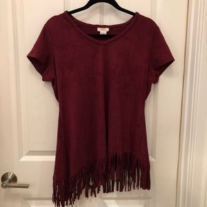 Maroon Wrangler Suede Fringe Top